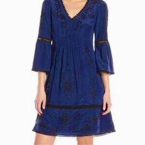 Nanette Lepore NWOT Elegant Silk Vibrant Blue‎ Embroidered Women's Dress Size 2